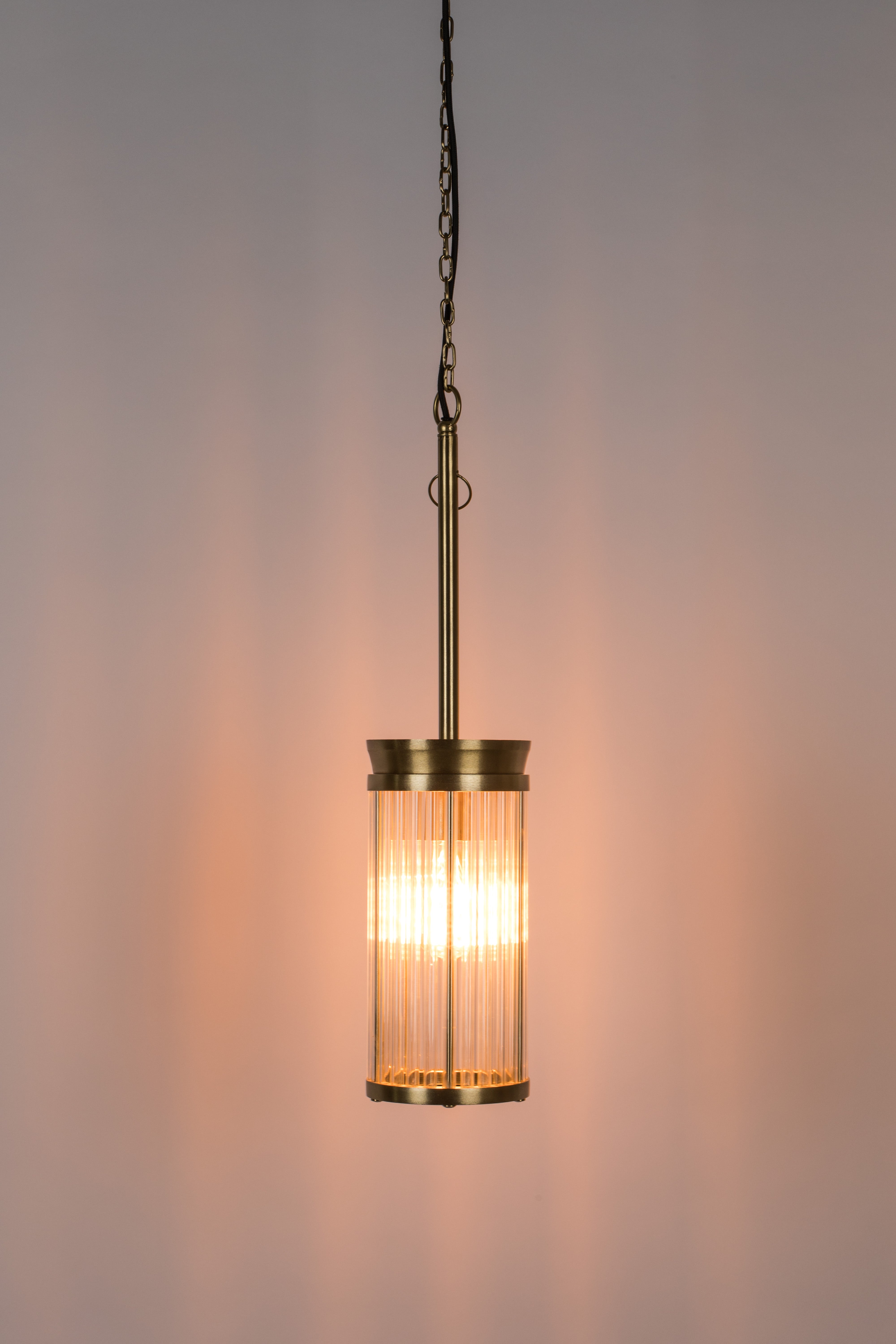 Bold Monkey Angel On Fire Ribbed Glass & Gold Pendant Lamp Medium